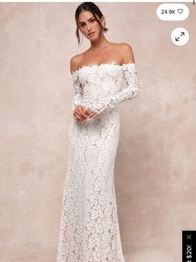 Off-Shoulder Long Sleeve White Lace Wedding Dress